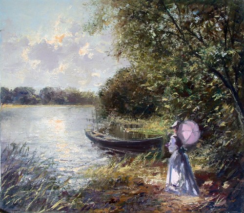BECKER - GIRL BY THE LAKE - Oil on Canvas - 24 x 28