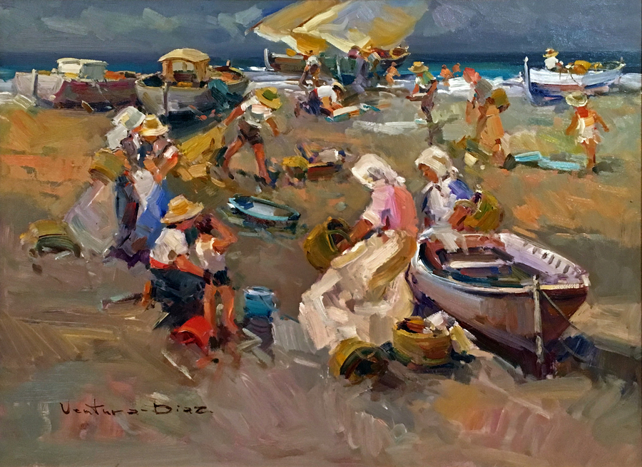 DIAZ - Preparing the Boats - Oil on Canvas - 20 x 24