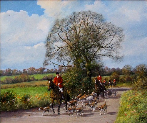 MADGWICK - HUNTING SCENE - Oil on Canvas - 20 x 24