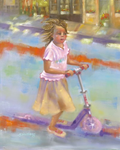 WEISBERG - LITTLE GIRL ON SCOOTER - Oil on Canvas - 16 x 20
