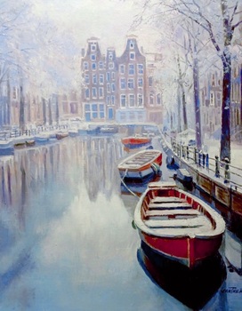 GANTNER - Snowscene of Amsterdam - Oil on Canvas - 20 x 16