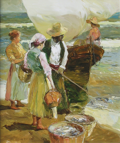 G. BUENO - La Llegada - Oil on Canvas - 27 x 23