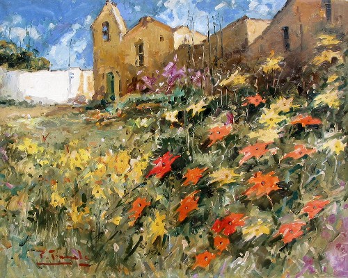 FRAILE - PAISAJE CON FLORES, TOLEDO, SPAIN - Oil on Canvas - 16 x 20