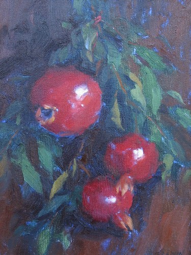 GRAWIN - HANGING POMEGRANATES - Oil on Canvas - 12 x 16