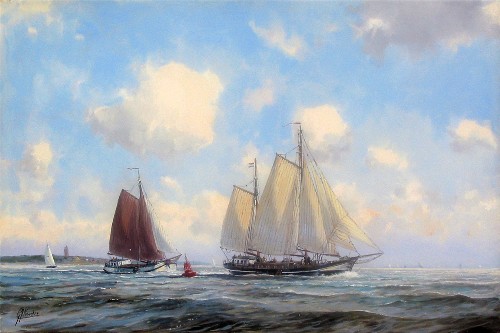VEENSTRA - SAILING THE NORTH SEA - Oil on Canvas - 16 x 24