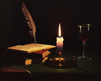  Title: STILL LIFE WITH CANDLE , Size: 16 x 20 , Medium: Oil on Panel