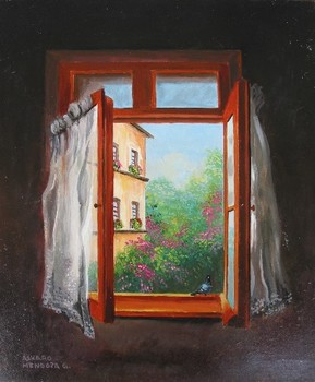 Alvaro GARCIA - TUSCAN WINDOW - Oil on Panel - 10 x 8