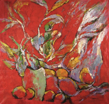 Chengi - Red on Red - Oil on Canvas - 48 x 48