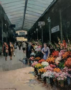 CORTES - Flower Market - Oil on Canvas - 36 x 30