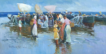 DIAZ - FISHERMAN - Oil on Canvas - 20 x 39