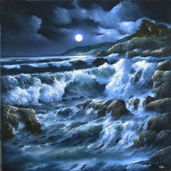  Title: BY THE LIGHT OF THE MOON , Size: 20 x 20 , Medium: Oil on Canvas