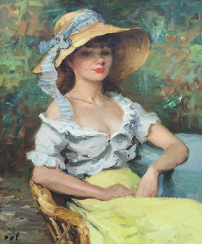  Title: CLAUDINE WITH A HATT , Size: 29 x 24 , Medium: Oil on Canvas