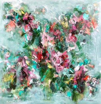 B Emma - Pink in Bloom - Oil on Canvas - 36 x 36