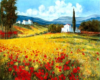 FRAILE - PAISAJE DE ROJOS Y AMARILLOS - Oil on Canvas - 24 x 30