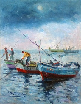 FRAILE - PESCADORES DE GALICIA - Oil on Canvas - 9 x 7