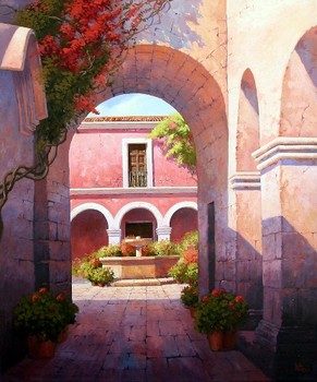 FUENTES - REFLECTIONS IN PINK - Oil on Canvas - 47 x 39