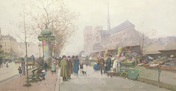 GALIEN-LALOUE - Book Sellers Paris - Gouache - 21 x 37.25