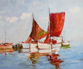 GANTNER - Boats - Oil on Canvas - 20 x 24