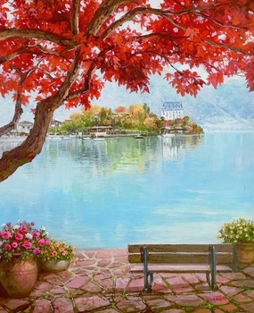  Title: Swiss Lake , Size: 24 x 20 , Medium: Oil on Canvas