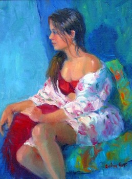GAYE - RECLINING GIRL - Oil on Canvas - 16 x 12