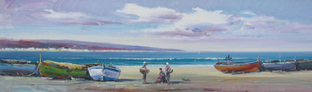 J. GONZALEZ - SEASCAPE - Oil on Panel - 7 x 23