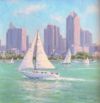  Title: San Diego Sailboats , Size: 12 x 12 , Medium: Oil on Canvas