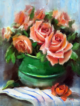 JOY - Peach Roses - Oil on Panel - 12 x 9
