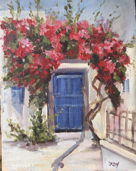 JOY - Greek Door - Oil on Panel - 12 x 9
