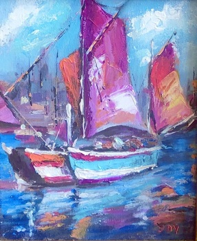 JOY - Boats of Joy - Oil on Panel - 10 x 8