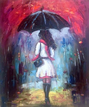 JOY - Black Umbrella - Oil on Canvas - 24 x 20