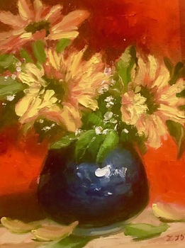 JOY - Sunflowers Symphony - Oil on Canvas - 12 x 9