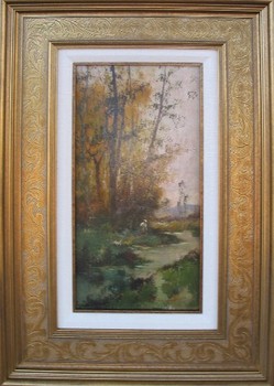  Title: BY THE STREAM FRANCE , Size: 14 x 6.5 , Medium: Oil on Canvas