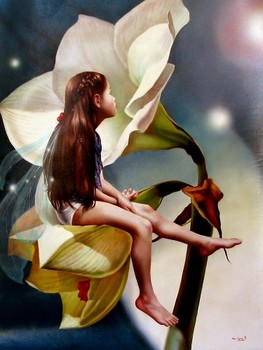 LOPEZ - FLOWER NYMPH - Oil on Canvas - 40 x 30