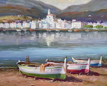 Paros - Boats of Sitges Spain - Oil on Canvas - 12 x 15