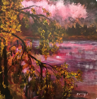Sergio Riviera - Landscape Purple - Oil on Panel - 31.5 x 31.5