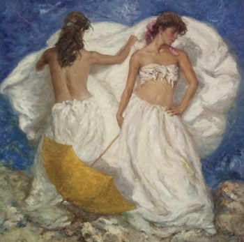 ROYO - Spanish Girls - Oil on Canvas - 39 x 39
