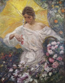  Title: Girl with Flowers , Size: 36 x 29 , Medium: Oil on Canvas