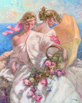  Title: Con Flores Junto al Mar , Size: 36 x 29 , Medium: Oil on Canvas