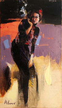 STOJAN - Girl on Purple - Oil on Canvas - 27.5 x 16