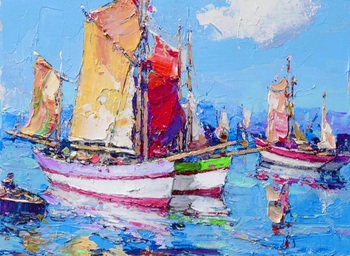 STOJAN - Boats of Brittany - Oil on Canvas - 16 x 12
