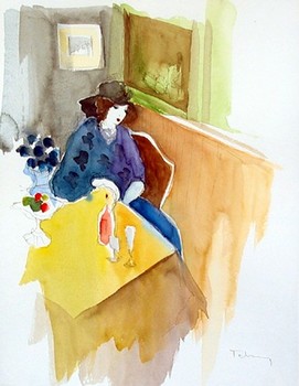 TARKAY - LADY - Watercolor - 15.5 x 12