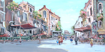 WEBSTER - MARKET IN NAPOLI - Oil on Canvas - 16 x 32