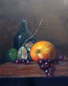  Title: GRAPE AND APPLE , Size: 8 x 10 , Medium: Oil on Canvas