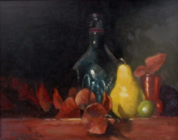 ZAPATA - BOTTLE AND PEAR - Oil on Canvas - 11 x 14